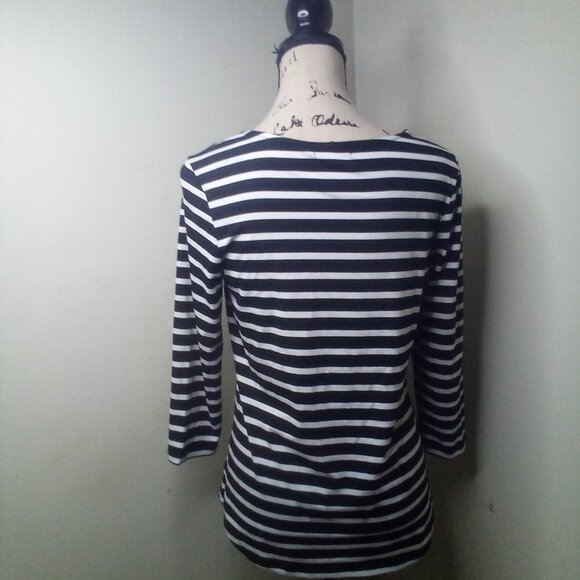 Verve Ami Shirt Women M 3/4 Sleeve Cut-Out Stripe Black White - Picture 12 of 16